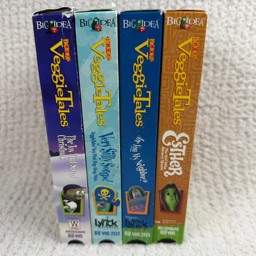 Vintage‎ VeggieTales Lot of 4 VHS 2 Green Tapes Retro Media 90s Christian